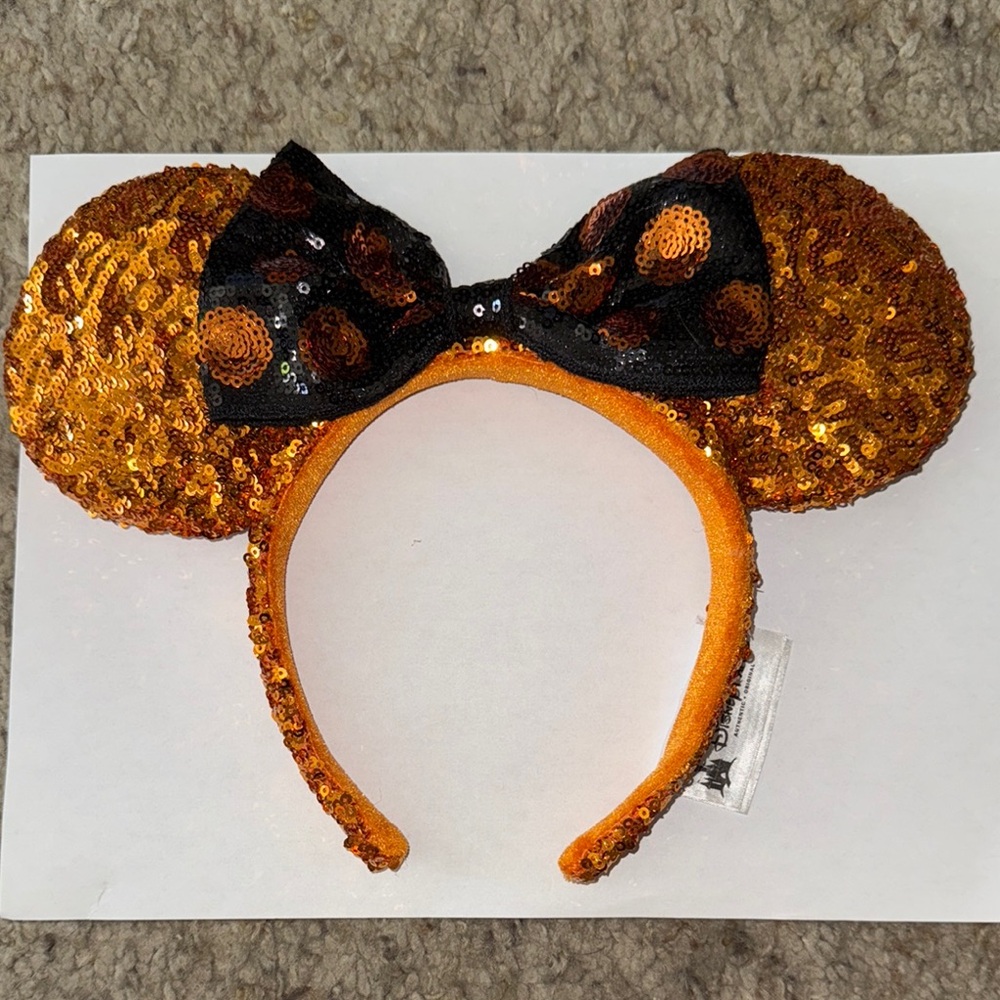 Disney Orange Sequin Minnie Mouse Ears Headband Halloween